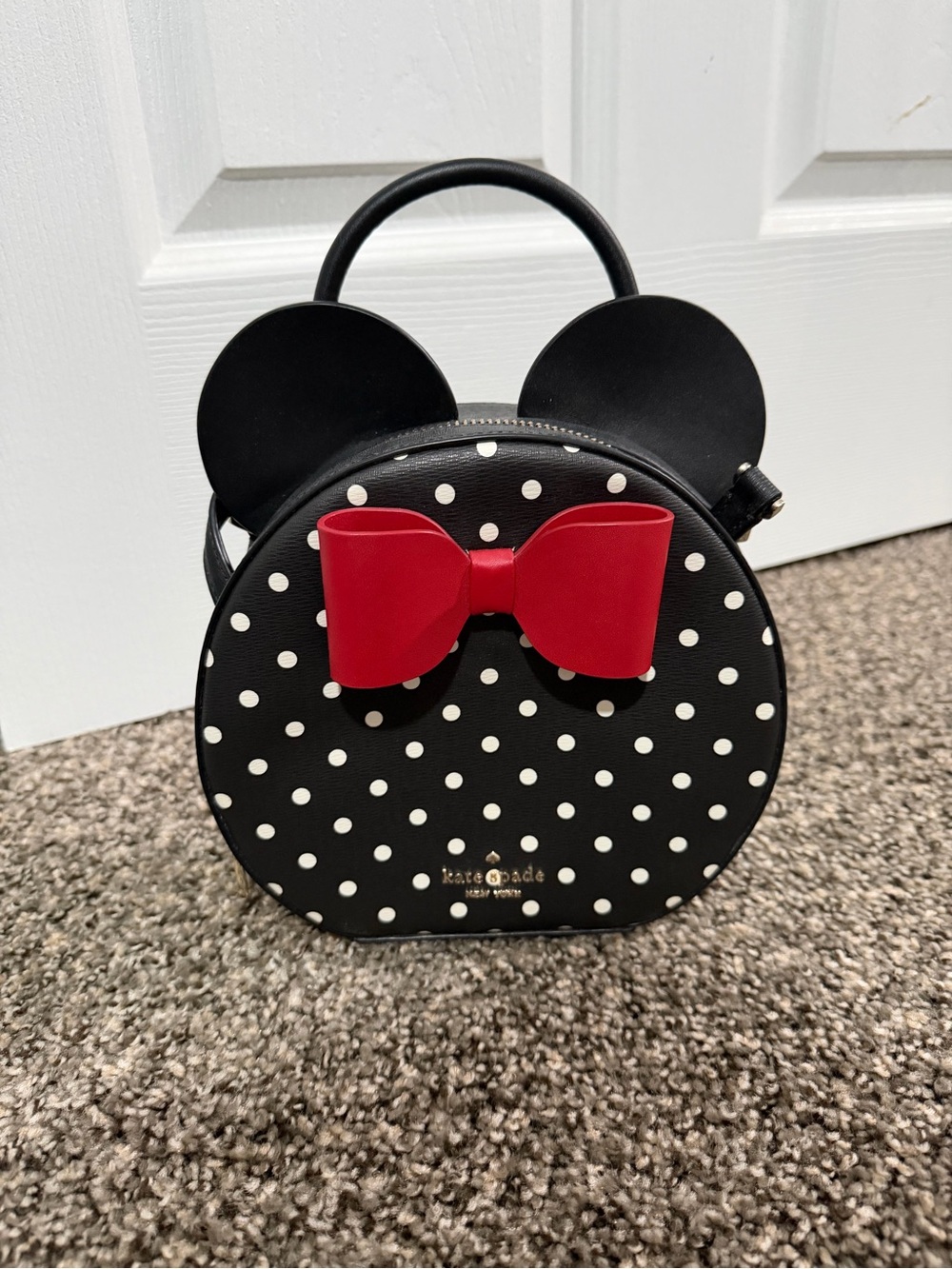 kate spade Black White Polka Dot Minnie-Style Crossbody with Red Bow